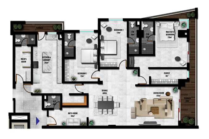 Gig Preview - Design realistic 2d floor plans with 3d elements