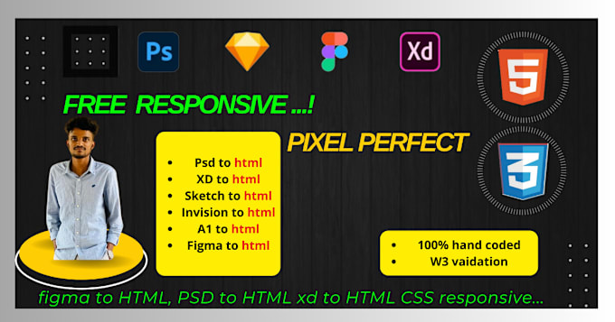 Gig Preview - Convert the design  from figma PSD and  xd to a HTML CSS  responsive website