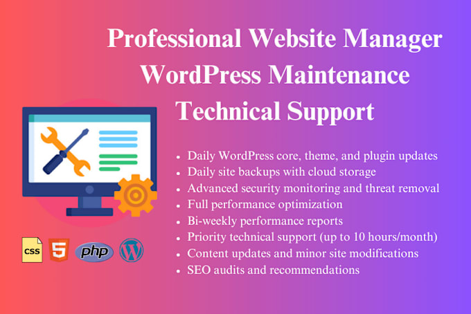 Gig Preview - Professional website manager, wordpress maintenance and support services