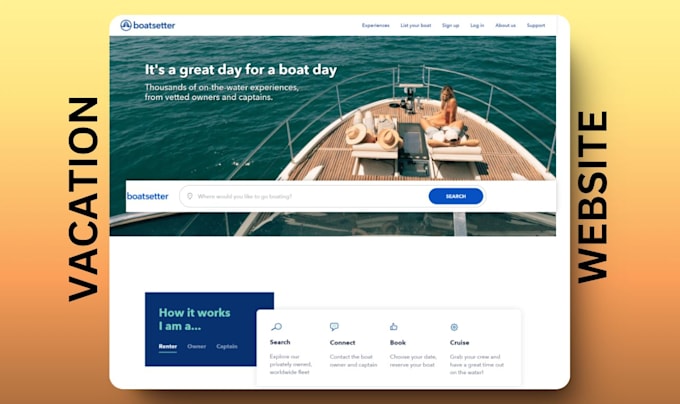 Gig Preview - Create rental website, boat rental, pontoon rental  yacht rental, yacht booking