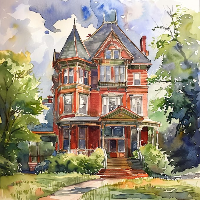 Gig Preview - Make a your house portrait with watercolor style