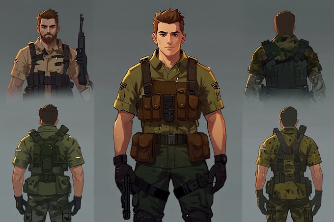 Gig Preview - Draw 2d game art military character design