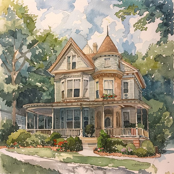 Gig Preview - Do a watercolor house portrait from your image