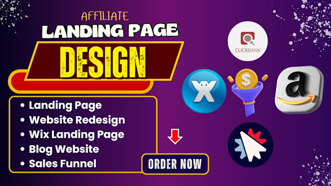 Gig Preview - Design affiliate marketing landing page, wix landing page, or setup sales funnel