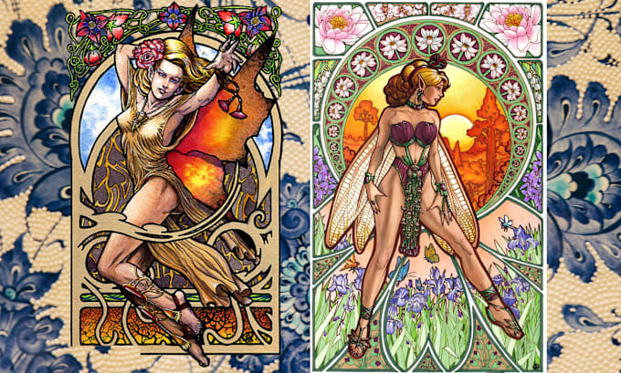 Gig Preview - Draw an art nouveau illustration vintage art deco, tarot in art nouveau style