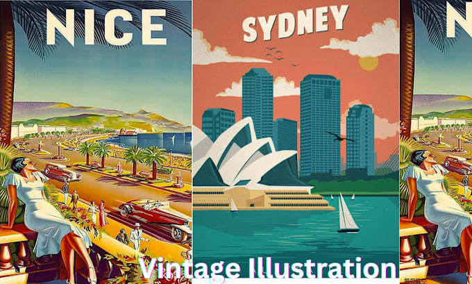 Gig Preview - Design vintage retro poster, 70s illustration, travel poster, vector art,vintage