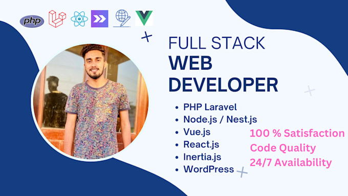 Gig Preview - Be your full stack web developer using PHP laravel, inertiajs, vuejs, reactjs