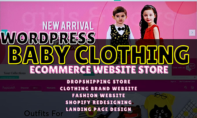 Gig Preview - Design baby clothing website woocommerce store, kid fashion website baby store