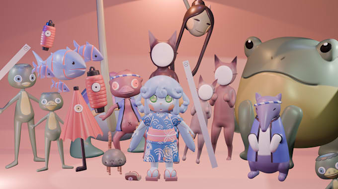 Gig Preview - 3d model any cute character of your choice model and render