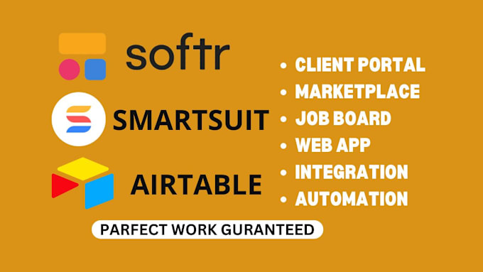 Gig Preview - Softr airtable smartsuite database, jobboard, client portal, marketplace webapp