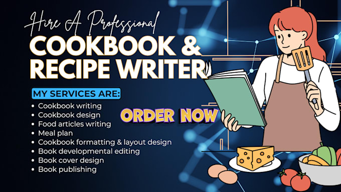 Gig Preview - Do cookbook design, cookbook writer, meal plan, recipe creation, amazon kdp