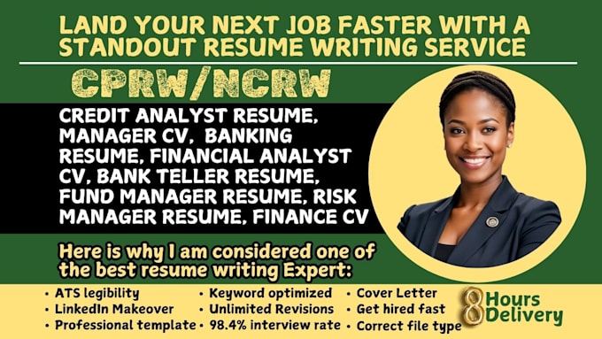 Gig Preview - Write credit analyst, loan officer, financial manager and bank teller resume