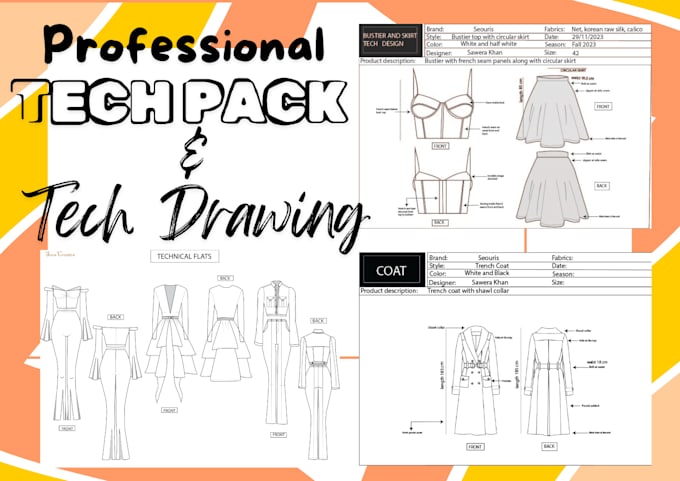 Gig Preview - Create fashion tech pack and technical flat drawing for you