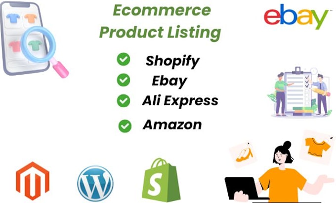 Gig Preview - Add products manually on shopify, wordpress, ebay