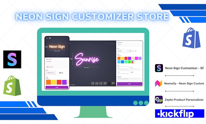 Gig Preview - Design your custom neon sign shopify store setup