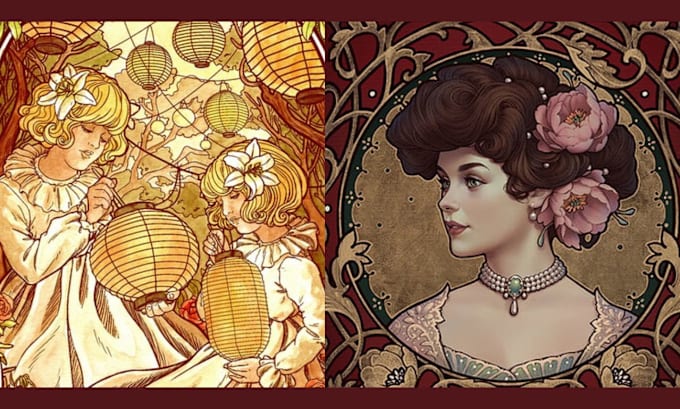 Gig Preview - Draw an art nouveau illustration  art deco portrait with your character