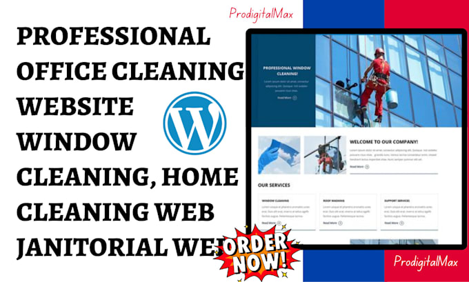 Gig Preview - Design office cleaning website home cleaning janitorial window cleaning website