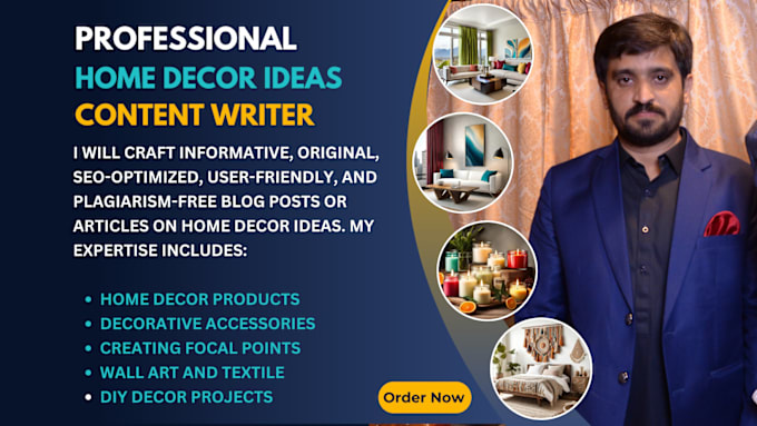 Gig Preview - Write SEO optimized blog posts or articles on home decor ideas