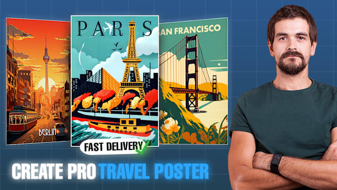 Gig Preview - Make art deco, vintage, retro, modern travel poster or landscape illustration