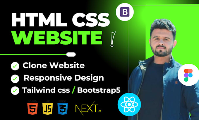 Gig Preview - Be front end web developer HTML CSS bootstrap figma to react js tailwind css