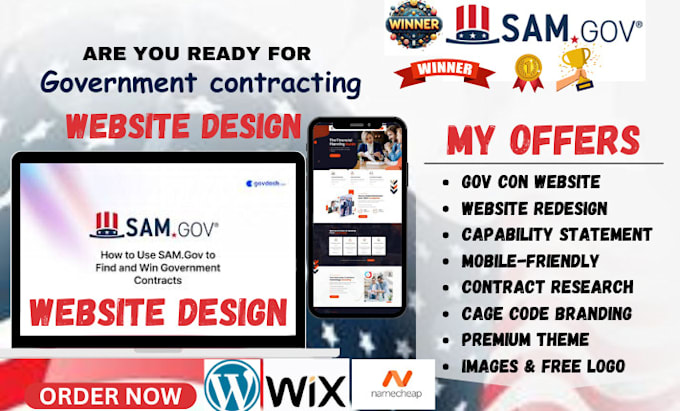 Gig Preview - Design a high converting government contracts website for winning bids on samgov