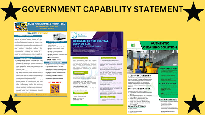 Gig Preview - Design and write government capability statement, capability statement in 4 hrs