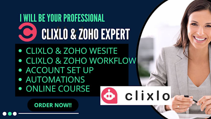 Gig Preview - Design clixlo website, clixlo automation on teachable kajabi sales funnel zoho