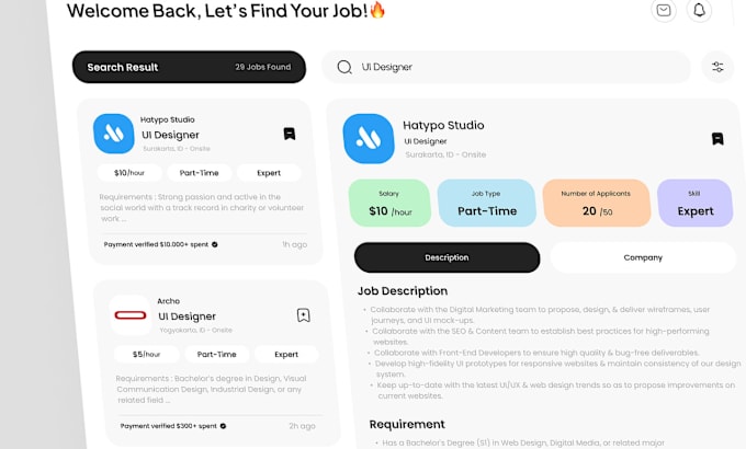 Gig Preview - Create job portal app, job searching app, job listing app, job board app