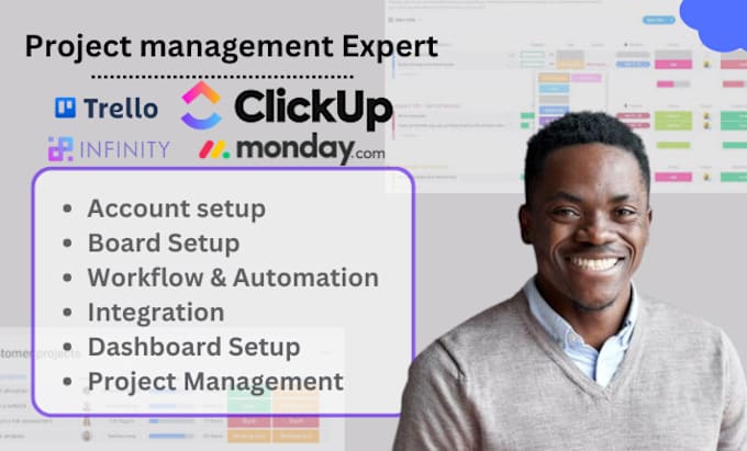 Gig Preview - Setup monday com click up and infinity CRM for your project