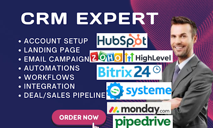 Gig Preview - Do hubspot zoho crm pipedrive gohighlevel monday rei reply systeme io bitrix24