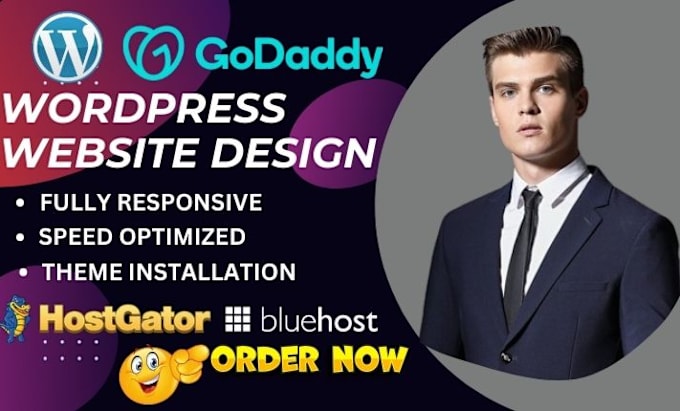 Gig Preview - Design wordpress website on bluehost godaddy siteground hostinger hostgator