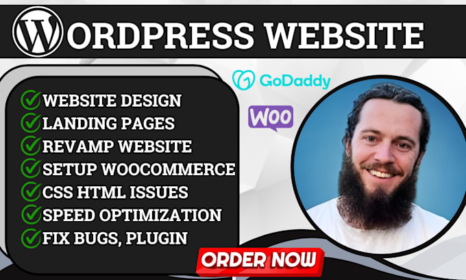 Gig Preview - Build wordpress website fix wordpress woocommerce issues, bugs godaddy website