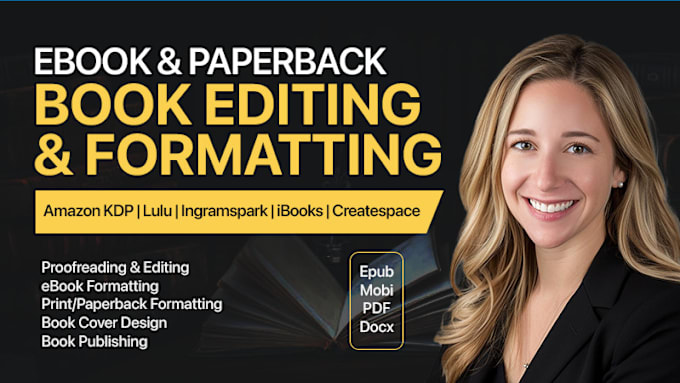 Gig Preview - Do book editing and formatting for amazon KDP ebook paperback book cover design