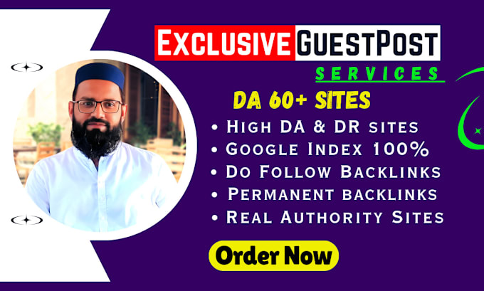 Gig Preview - Provide exclusive guest post with high da SEO white hat backlinks services