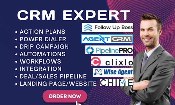 Gig Preview - Do follow up boss wise agent crm pipelinepro clixlo chime real estate website