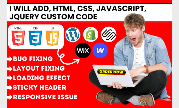 Gig Preview - Add custom HTML, CSS and js code to wordpress, shopify, squarespace, wix website