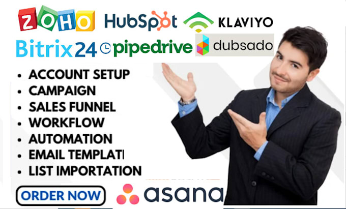 Gig Preview - Setup zoho crm pipedrive dubsado klaviyo pipelinepro hubspot bitrix24 fg funnels