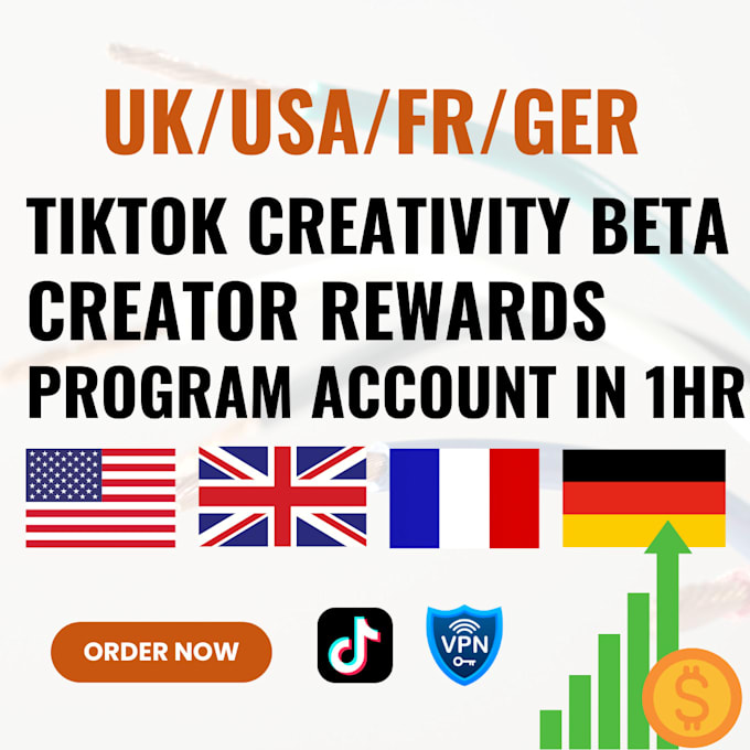 Gig Preview - Create UK,USA,ger,fr tiktok account with creative rewards program in 1hr