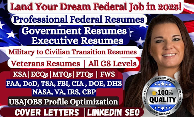 Gig Preview - Write ats usajobs federal resume ksa ecqs ptqs mtqs for military tech government