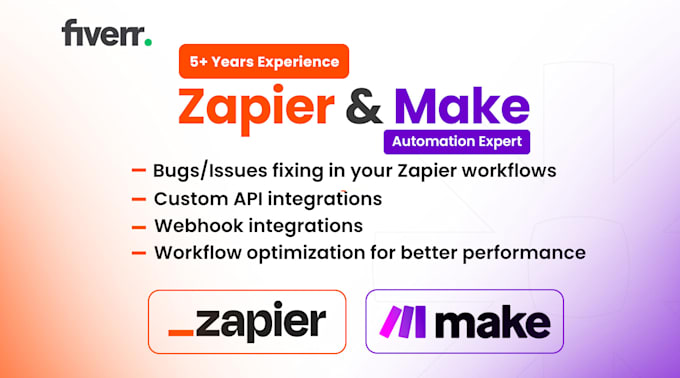 Gig Preview - Your zapier and make integration, automation and workflow expert