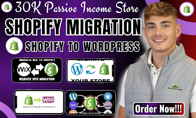 Gig Preview - Do shopify migrate wordpress to shopify, migrate woocommerce to shopify wix