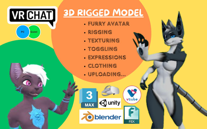 Gig Preview - Custom 3d furry avatar nsfw character model vrc fursona for vrchat