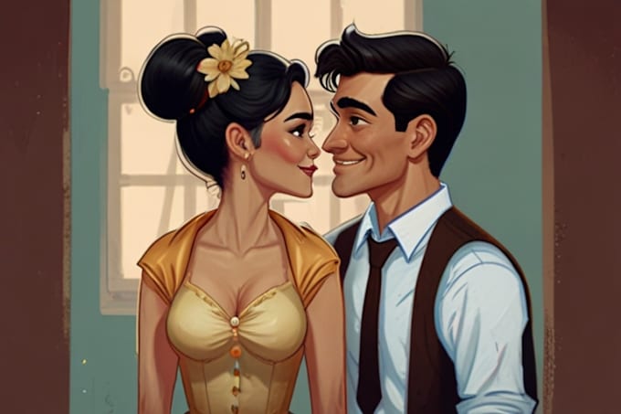 Gig Preview - Create you a lovely couple portrait disney cartoon style