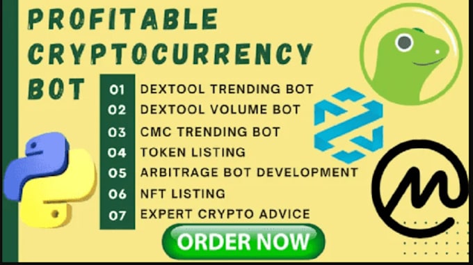 Gig Preview - Offer genuine dextools trending bots, cmc trending bots, volume bot, bot develop