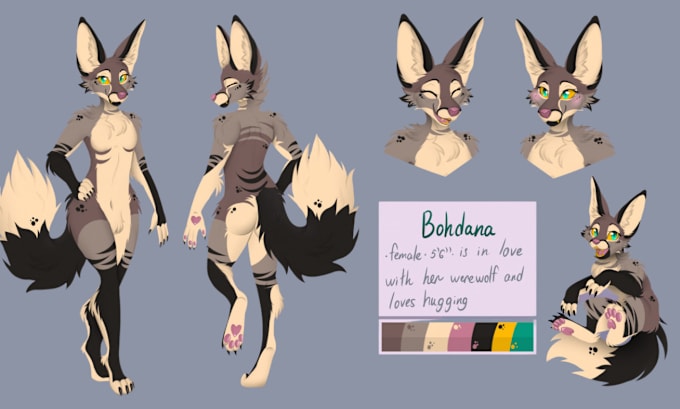 Gig Preview - Draw draw furry reference sheet, furry character, fursona character, fursona