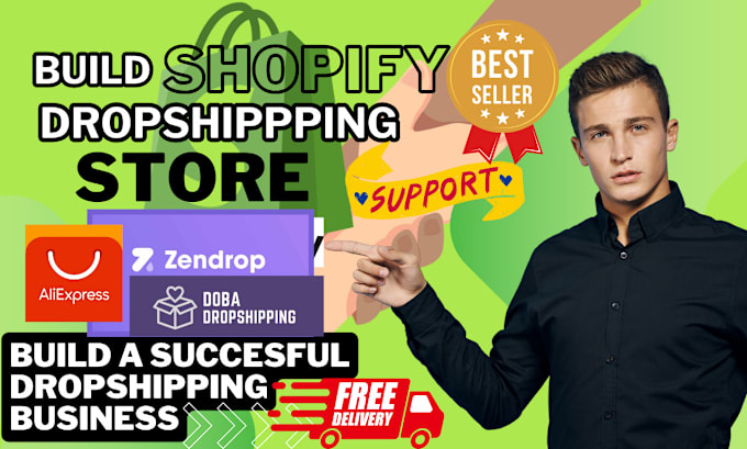 Gig Preview - Build ecommerce website shopify dropshipping store via aliexpress zendrop doba