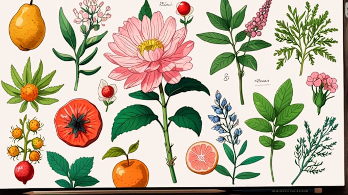 Gig Preview - Draw botanical illustrations of flowers, plants, fruits