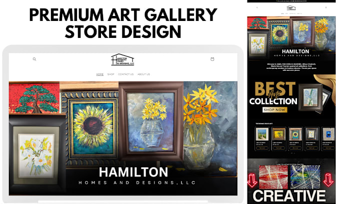 Gig Preview - Art gallery website for artist website museum website art gallery shopify store