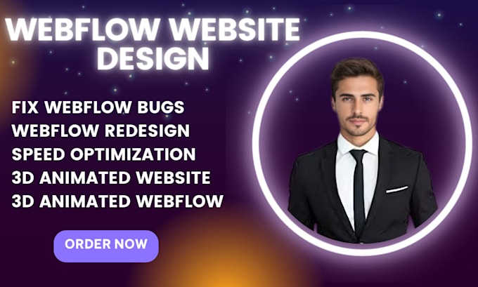 Gig Preview - Responsive webflow website design 2d webflow landing page design 3d spline model