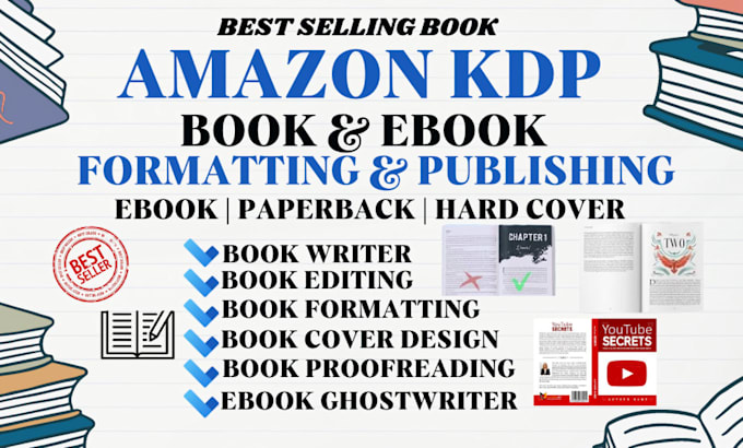 Gig Preview - Do amazon kdp ebook ghostwriter book publishing book proofreading layout design